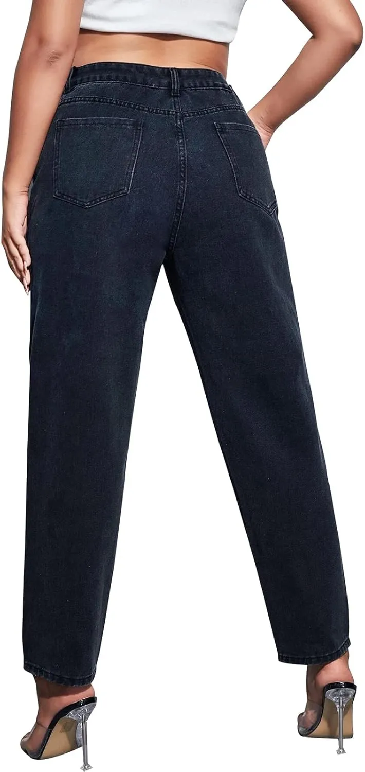 LEIJIJEANS Plus Size Women for Jeans Straight Fitting High Stretchy Jeans Highwaist Light Blue Full Length Mom Pants