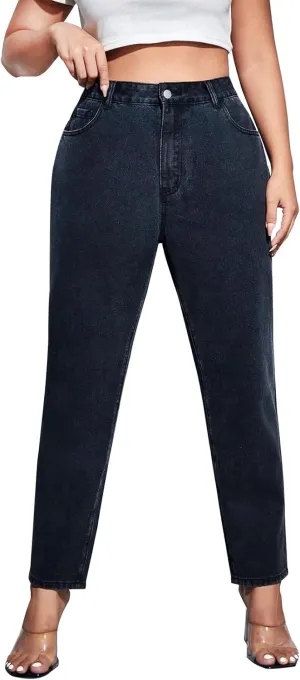 LEIJIJEANS Plus Size Women for Jeans Straight Fitting High Stretchy Jeans Highwaist Light Blue Full Length Mom Pants