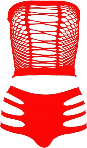 LEMON GIRL Women's Lingerie Fishnet BabyDoll Bodysuit Mini Dress Set One Size
