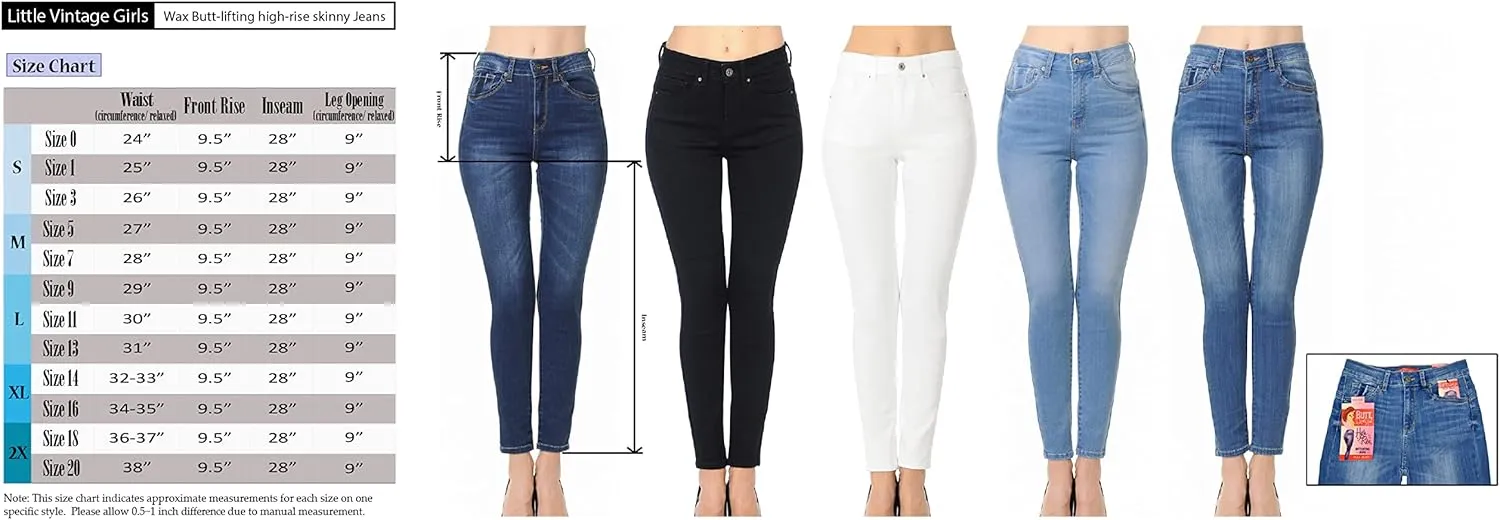 Little Vintage Girls Wax Women's Jeans Butt I Love You Push-Up High Rise Ankle Length Skinny Whiskers 1 Button