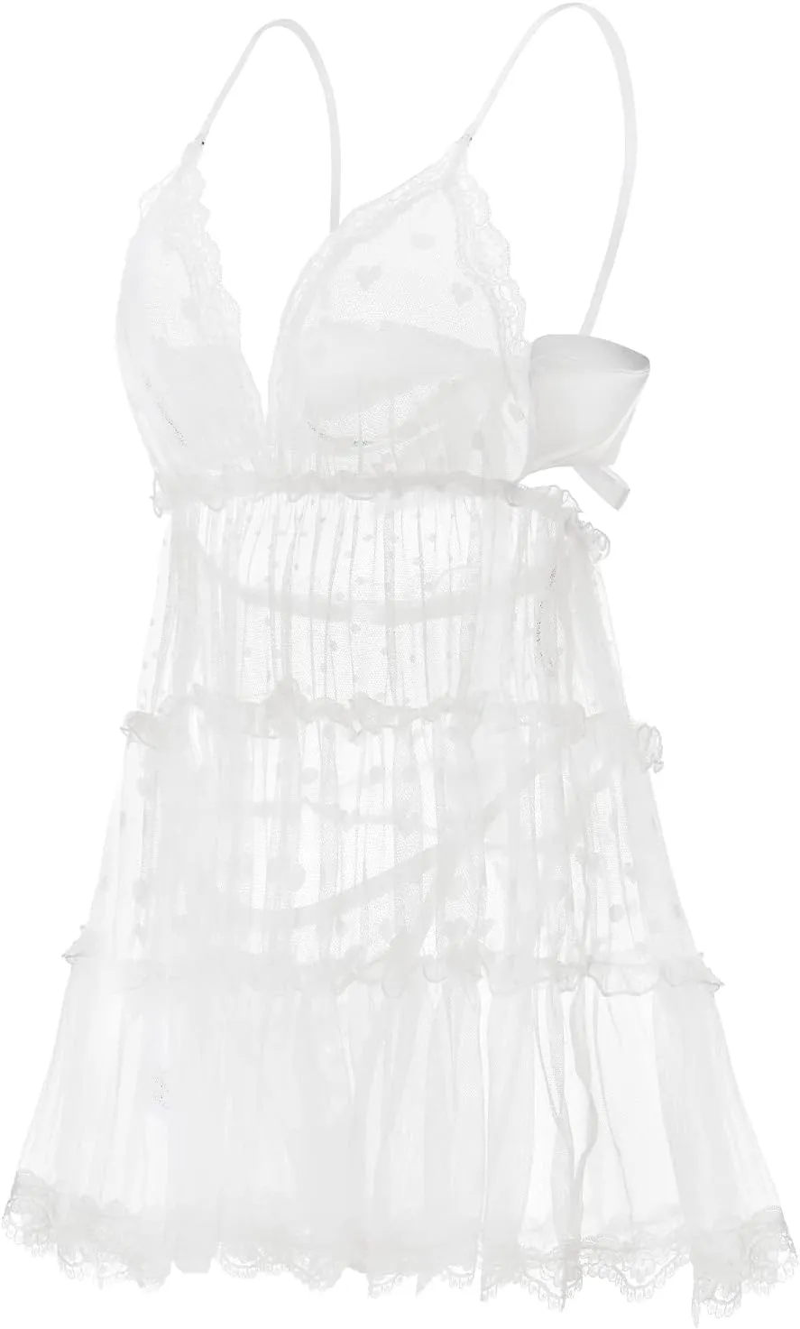 Littleforbig Women lace babydoll Chemise Halter V Neck Sleepwear and Thong Lingerie Set - Romantic
