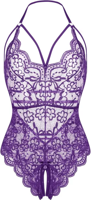 LOLLO VITA Women Lingerie Lace Bodysuit Floral Babydoll One Piece Sleepwear