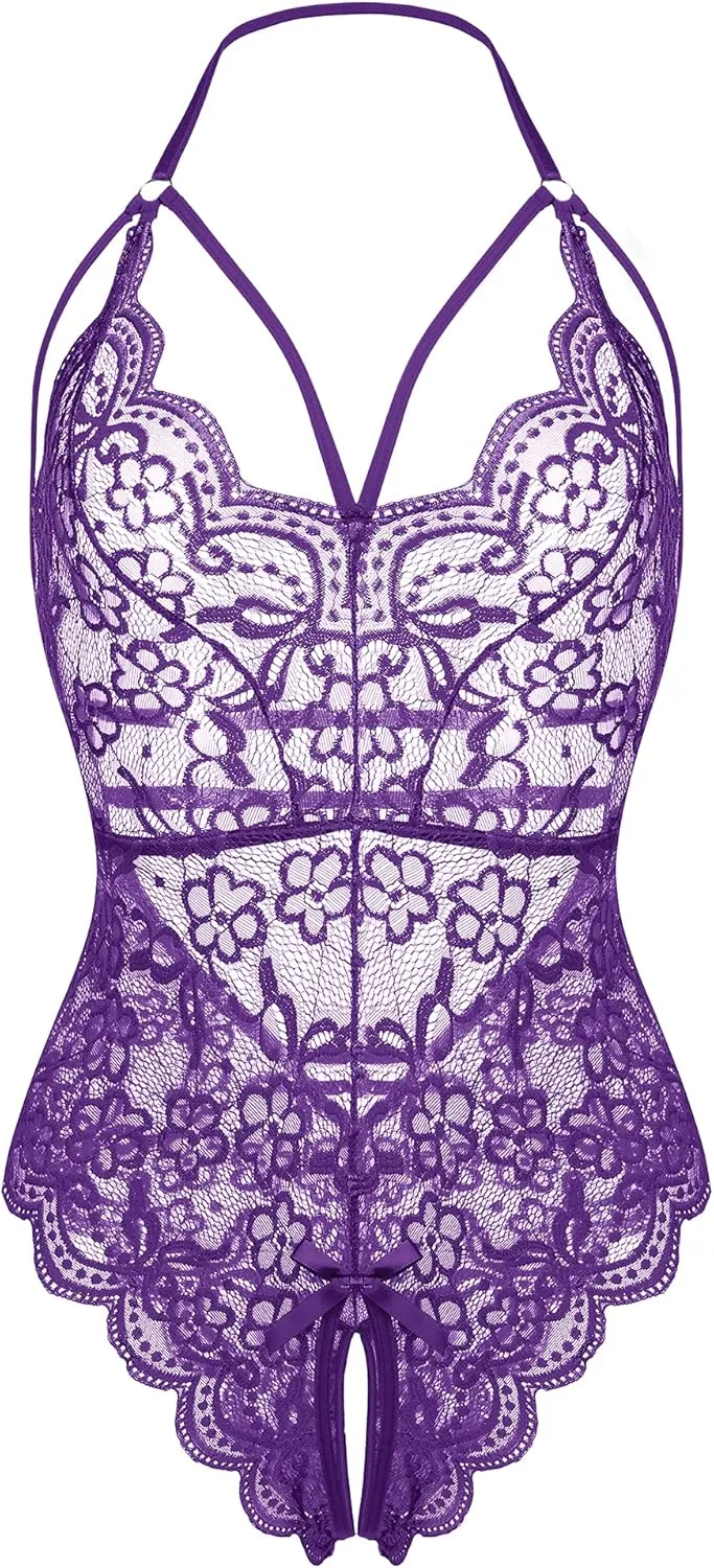 LOLLO VITA Women Lingerie Lace Bodysuit Floral Babydoll One Piece Sleepwear