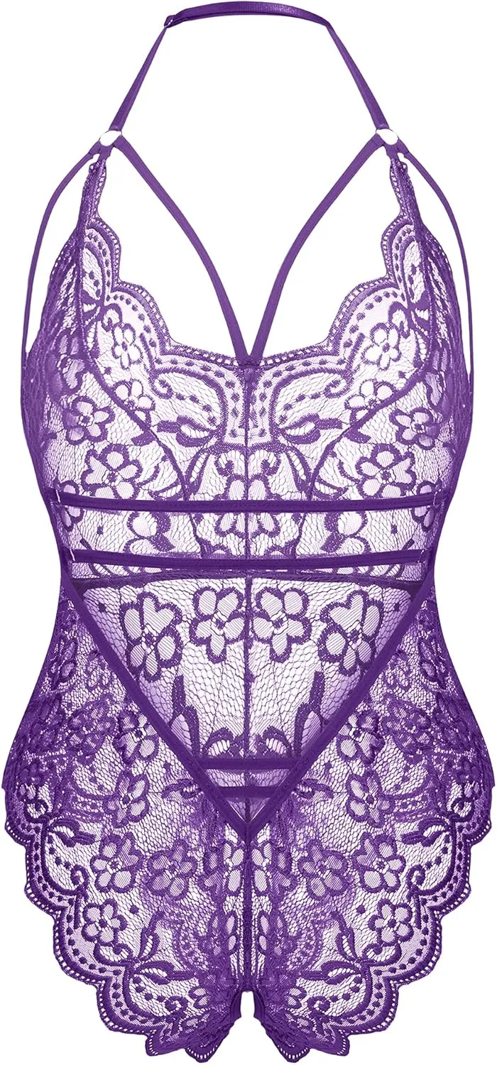 LOLLO VITA Women Lingerie Lace Bodysuit Floral Babydoll One Piece Sleepwear