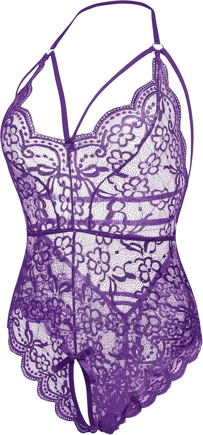 LOLLO VITA Women Lingerie Lace Bodysuit Floral Babydoll One Piece Sleepwear