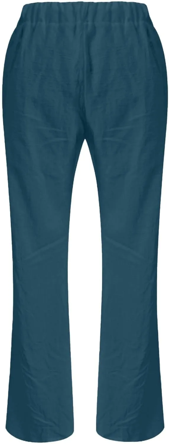 Low Rise Petite Linen Pants for Women Drawstring Elastic Waist Y2K Casual Flared Trouser Summer Loungewear Yoga Pants