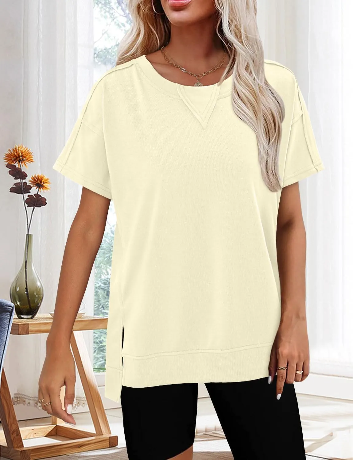 Magritta Womens Plus Size Tops Basic Clothes 2025 Side Slits Tshirts Workout Casual Outfits Short Sleeve Loungewear