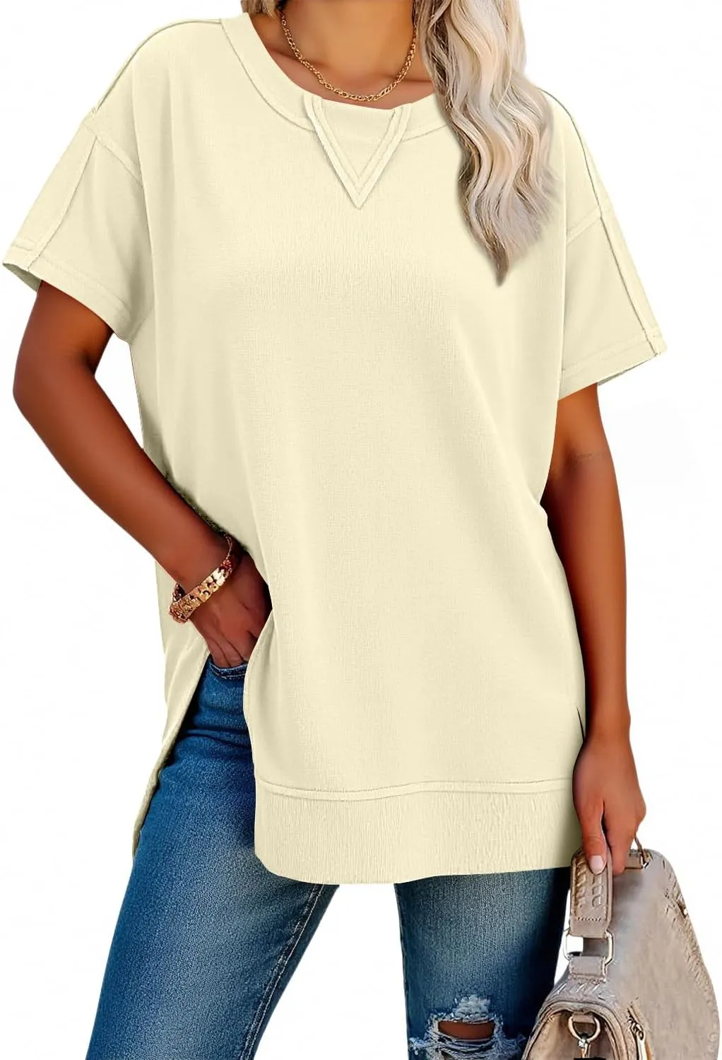 Magritta Womens Plus Size Tops Basic Clothes 2025 Side Slits Tshirts Workout Casual Outfits Short Sleeve Loungewear