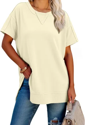 Magritta Womens Plus Size Tops Basic Clothes 2025 Side Slits Tshirts Workout Casual Outfits Short Sleeve Loungewear