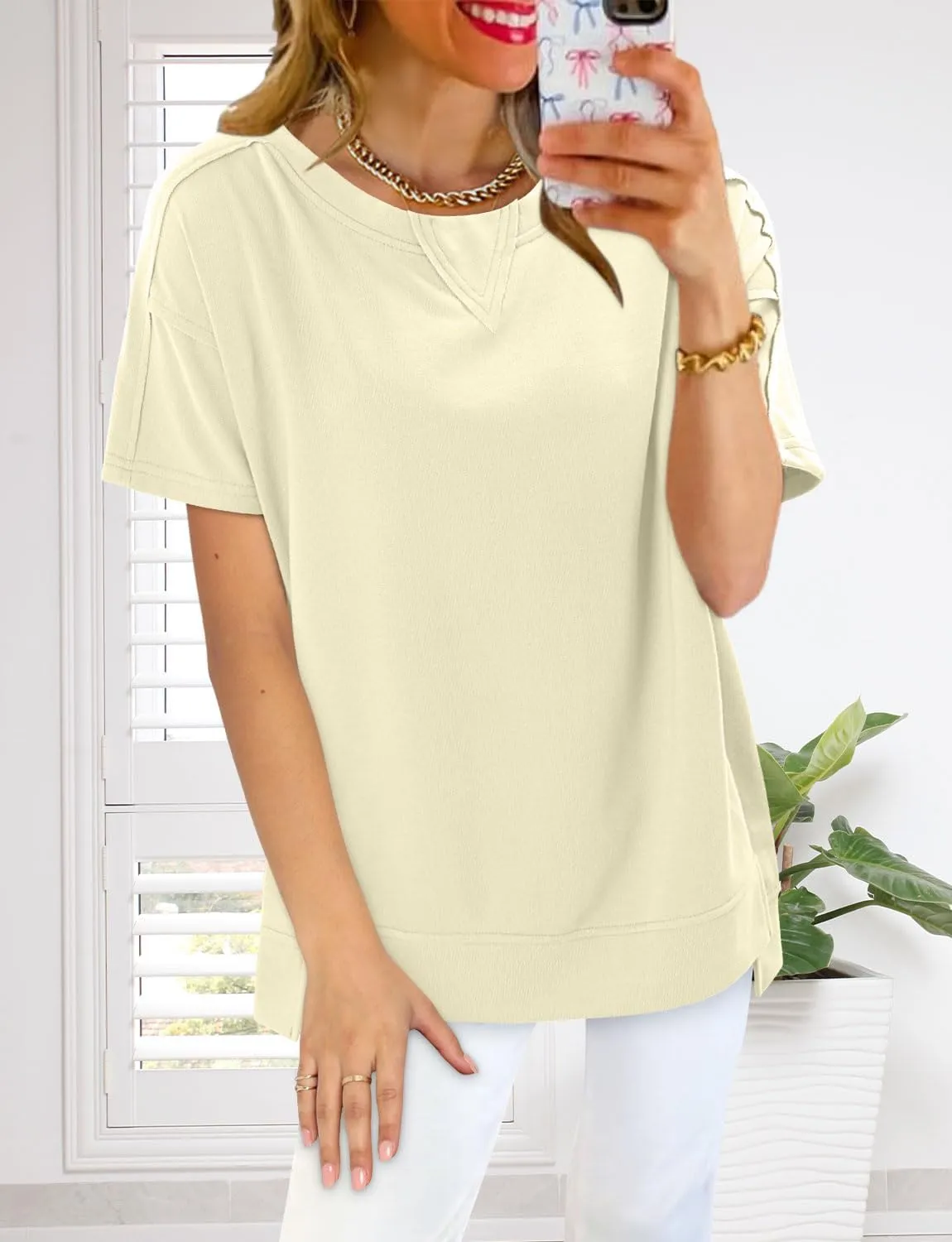 Magritta Womens Plus Size Tops Basic Clothes 2025 Side Slits Tshirts Workout Casual Outfits Short Sleeve Loungewear