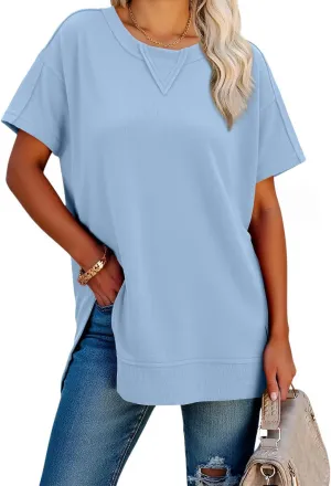 Magritta Womens Plus Size Tops Basic Clothes 2025 Side Slits Tshirts Workout Casual Outfits Short Sleeve Loungewear