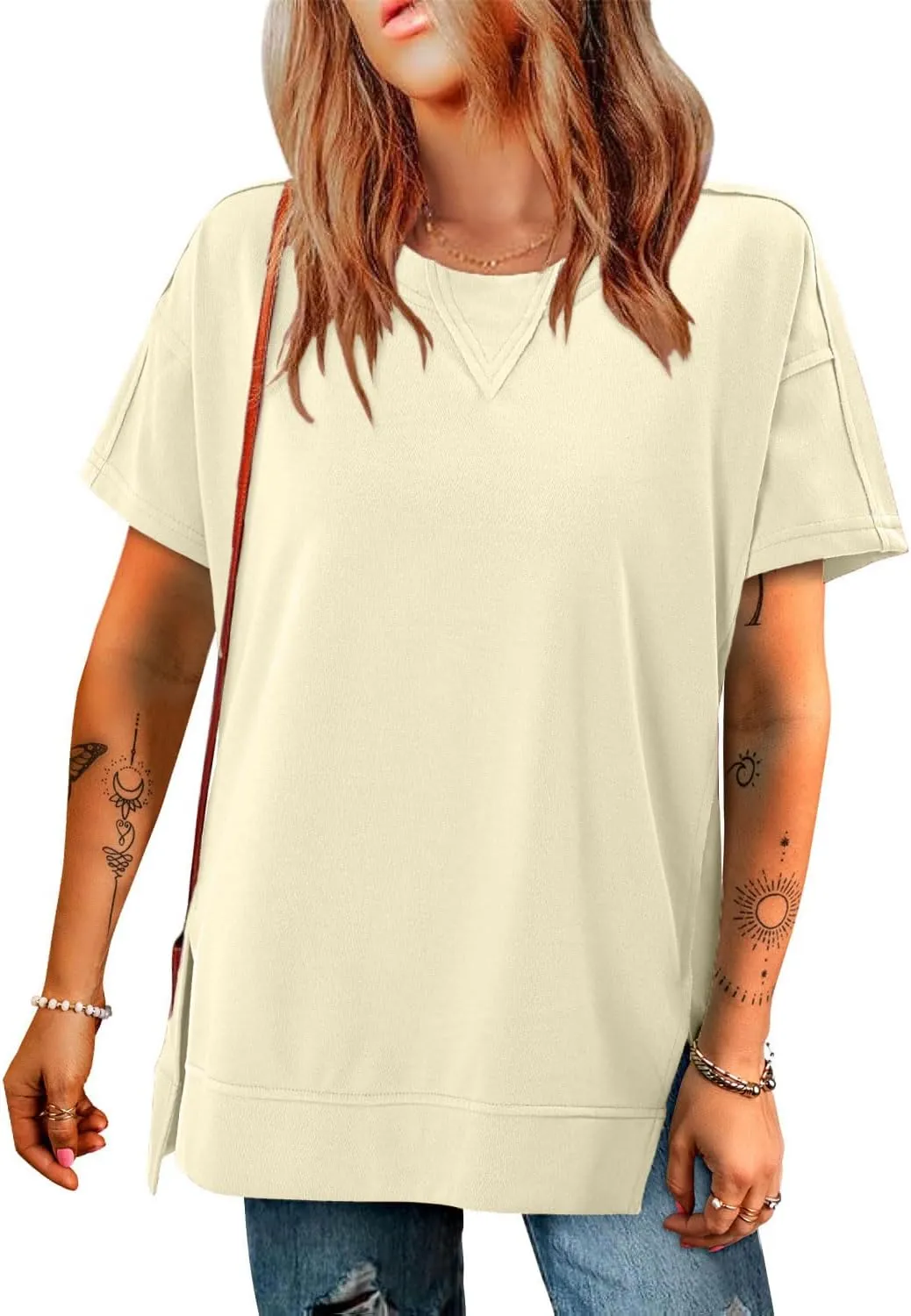 Magritta Womens Plus Size Tops Basic Clothes 2025 Side Slits Tshirts Workout Casual Outfits Short Sleeve Loungewear