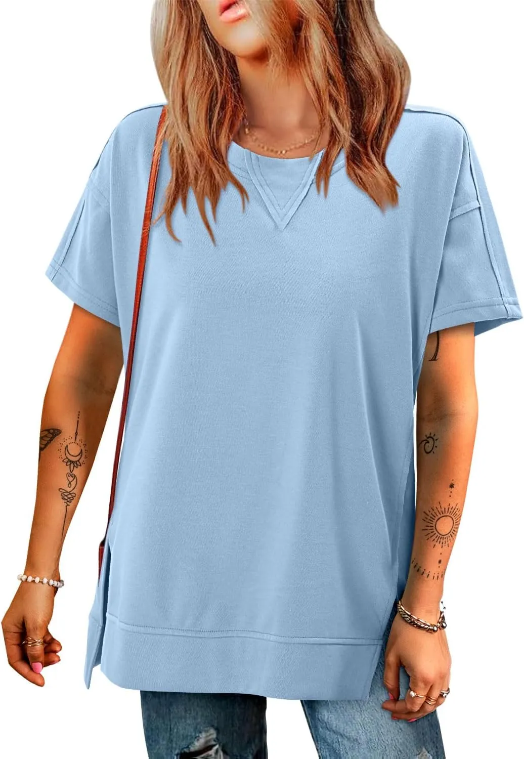 Magritta Womens Plus Size Tops Basic Clothes 2025 Side Slits Tshirts Workout Casual Outfits Short Sleeve Loungewear