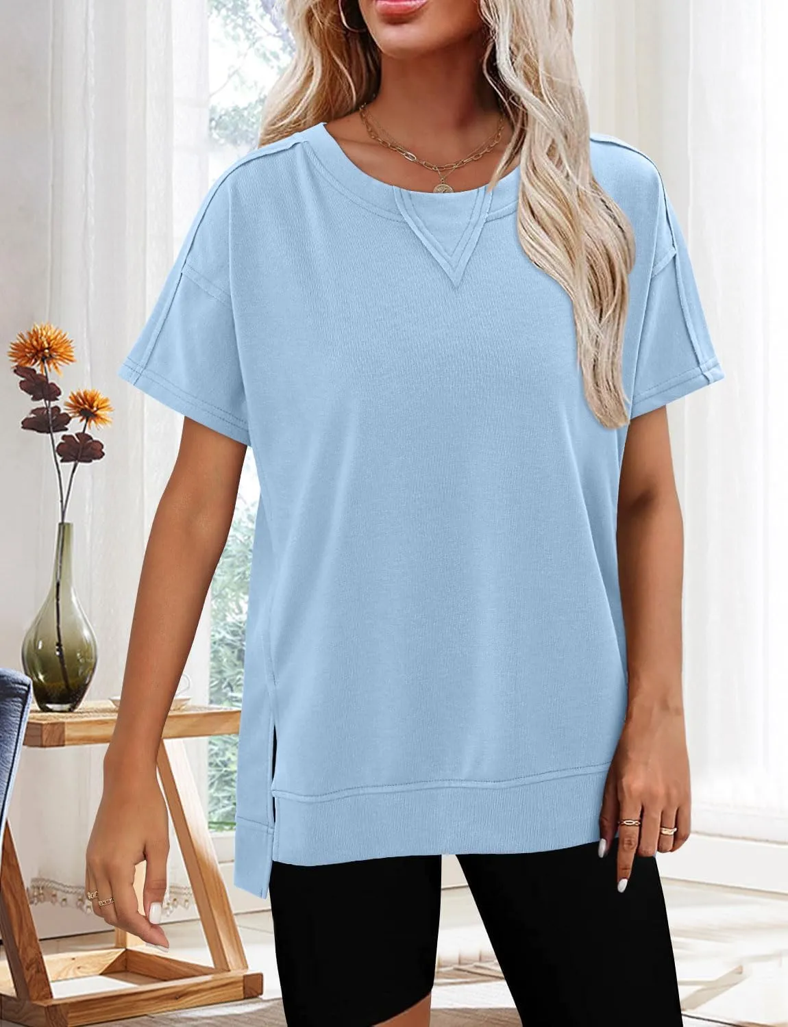 Magritta Womens Plus Size Tops Basic Clothes 2025 Side Slits Tshirts Workout Casual Outfits Short Sleeve Loungewear