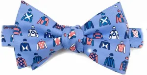 Men's 100% Silk Light Blue Horse Racing Derby Day Novelty Self Tie Bow Tie