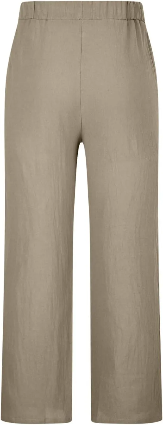 Mens Beach Linen Pants Coconut Tree Print Casual Loose Hawaiian Pants Baggy Lightweight Summer Trousers with Pockets