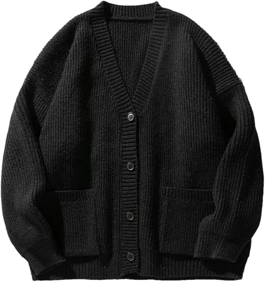 Men's Cardigan Sweater V-Neck Sweater Loose Soft Knit