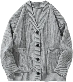 Men's Cardigan Sweater V-Neck Sweater Loose Soft Knit