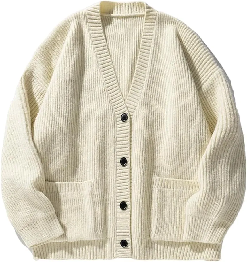 Men's Cardigan Sweater V-Neck Sweater Loose Soft Knit