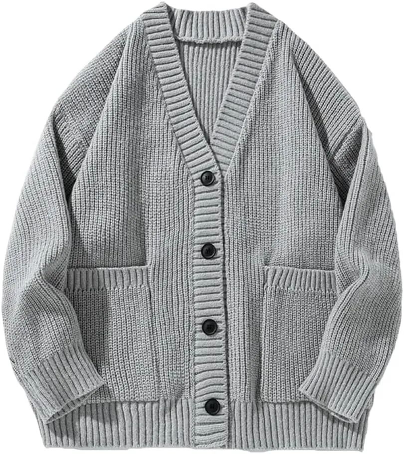 Men's Cardigan Sweater V-Neck Sweater Loose Soft Knit