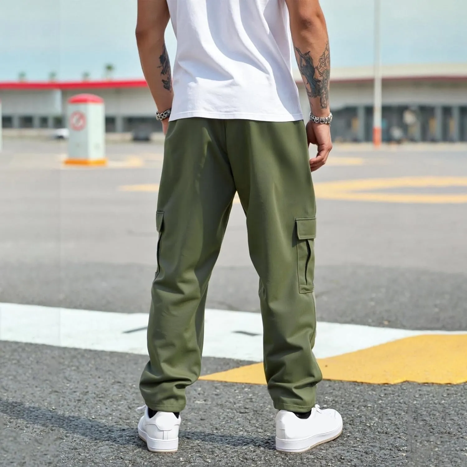 Mens Cargo Joggers Pants Elastic Waist Casual Multi Pocket Lightweight Summer Loose Fit Workout Lounge Travel Pants