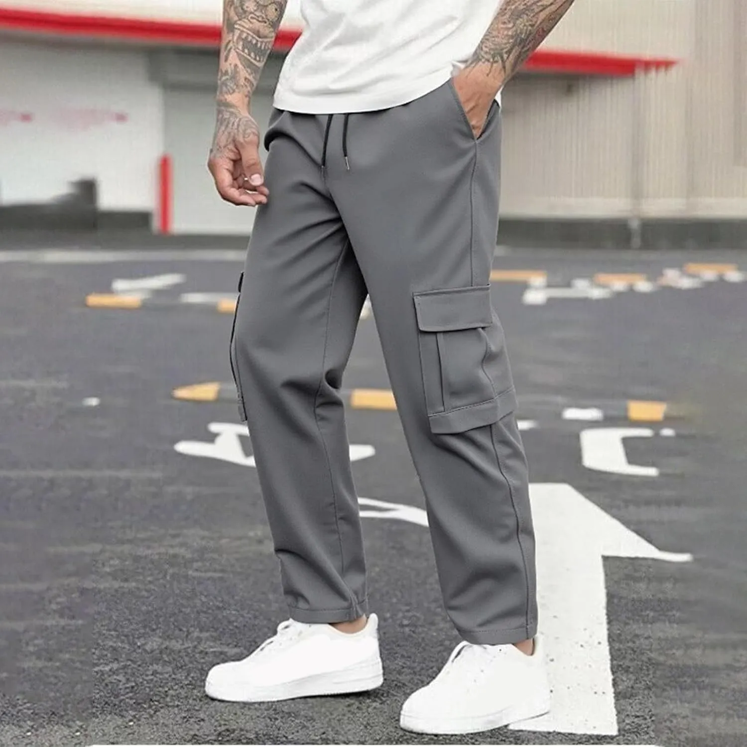 Mens Cargo Joggers Pants Elastic Waist Casual Multi Pocket Lightweight Summer Loose Fit Workout Lounge Travel Pants
