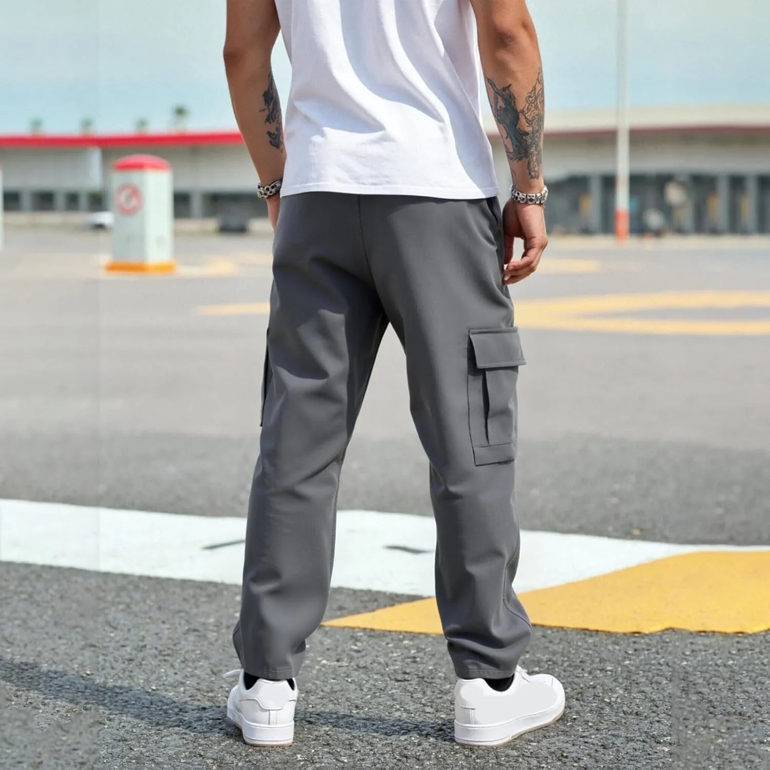 Mens Cargo Joggers Pants Elastic Waist Casual Multi Pocket Lightweight Summer Loose Fit Workout Lounge Travel Pants