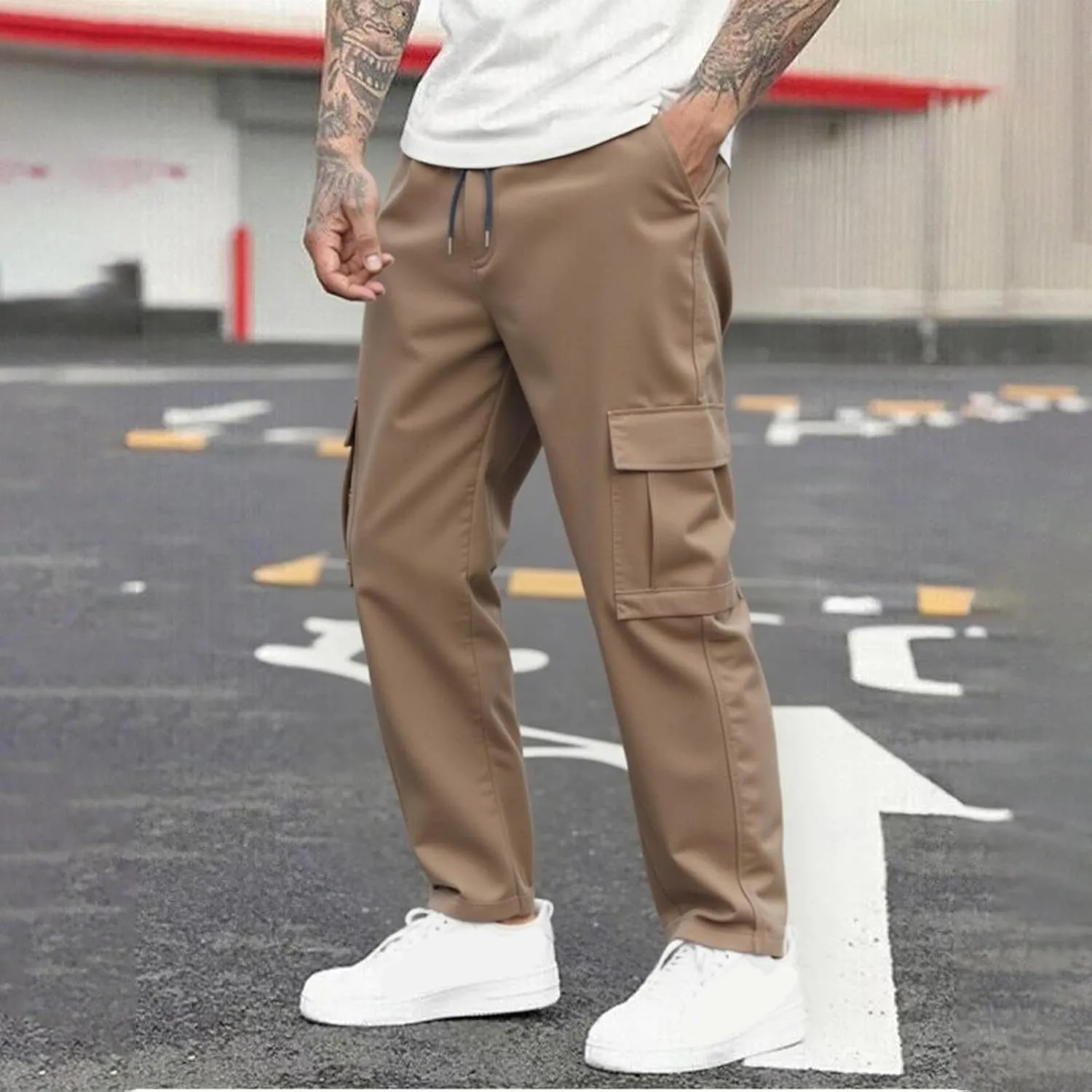 Mens Cargo Joggers Pants Elastic Waist Casual Multi Pocket Lightweight Summer Loose Fit Workout Lounge Travel Pants