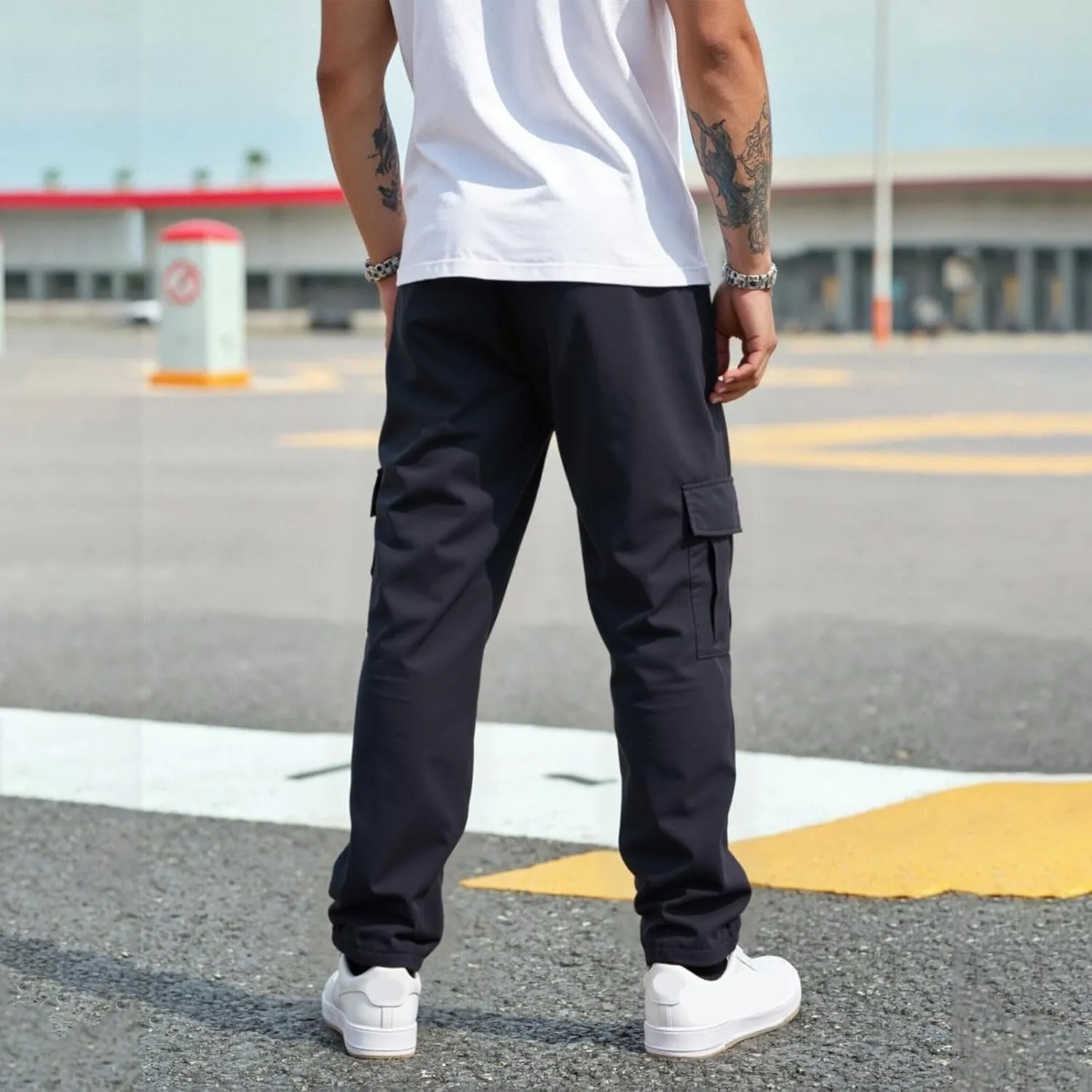 Mens Cargo Joggers Pants Elastic Waist Casual Multi Pocket Lightweight Summer Loose Fit Workout Lounge Travel Pants