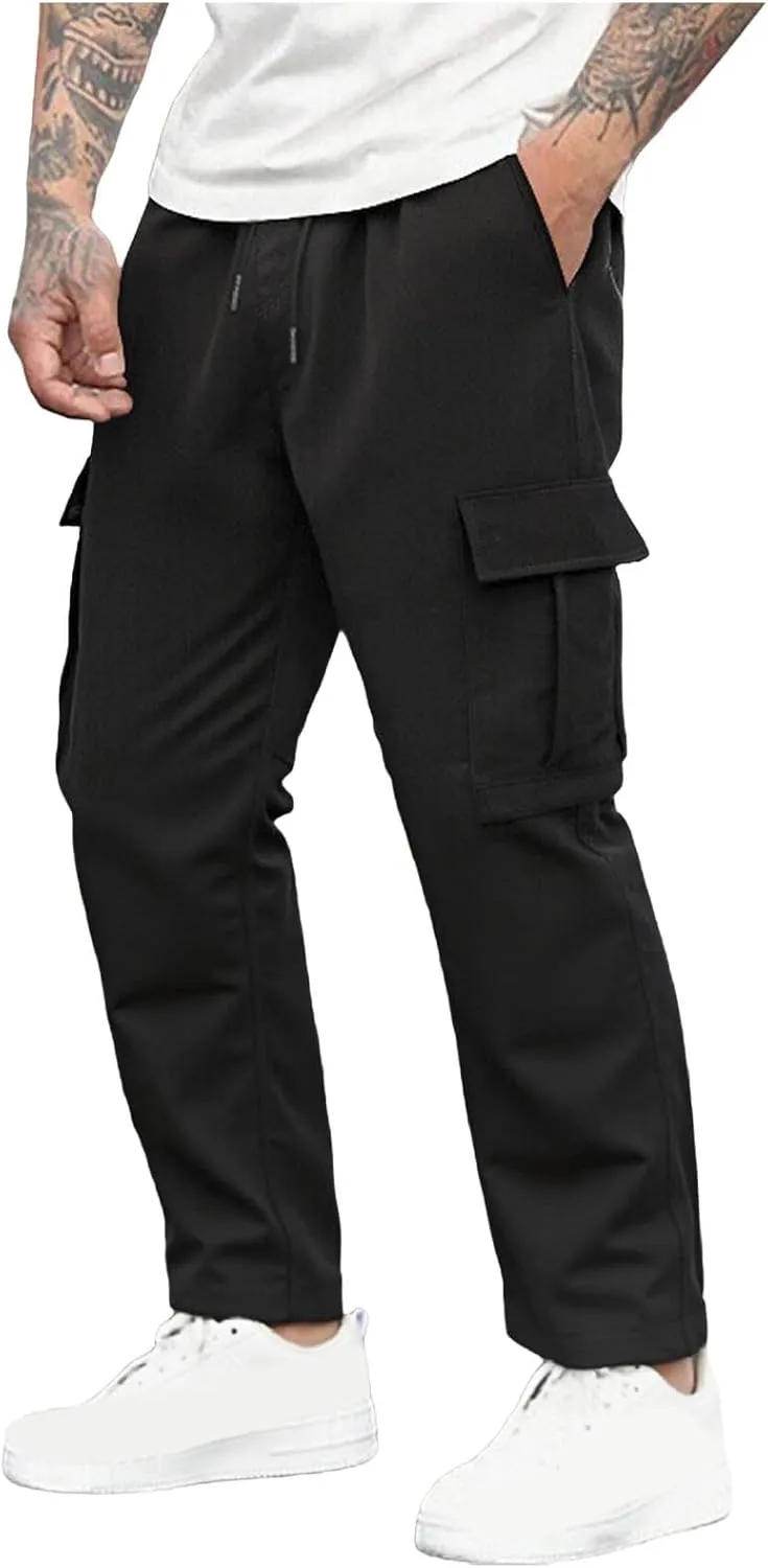 Mens Cargo Joggers Pants Elastic Waist Casual Multi Pocket Lightweight Summer Loose Fit Workout Lounge Travel Pants