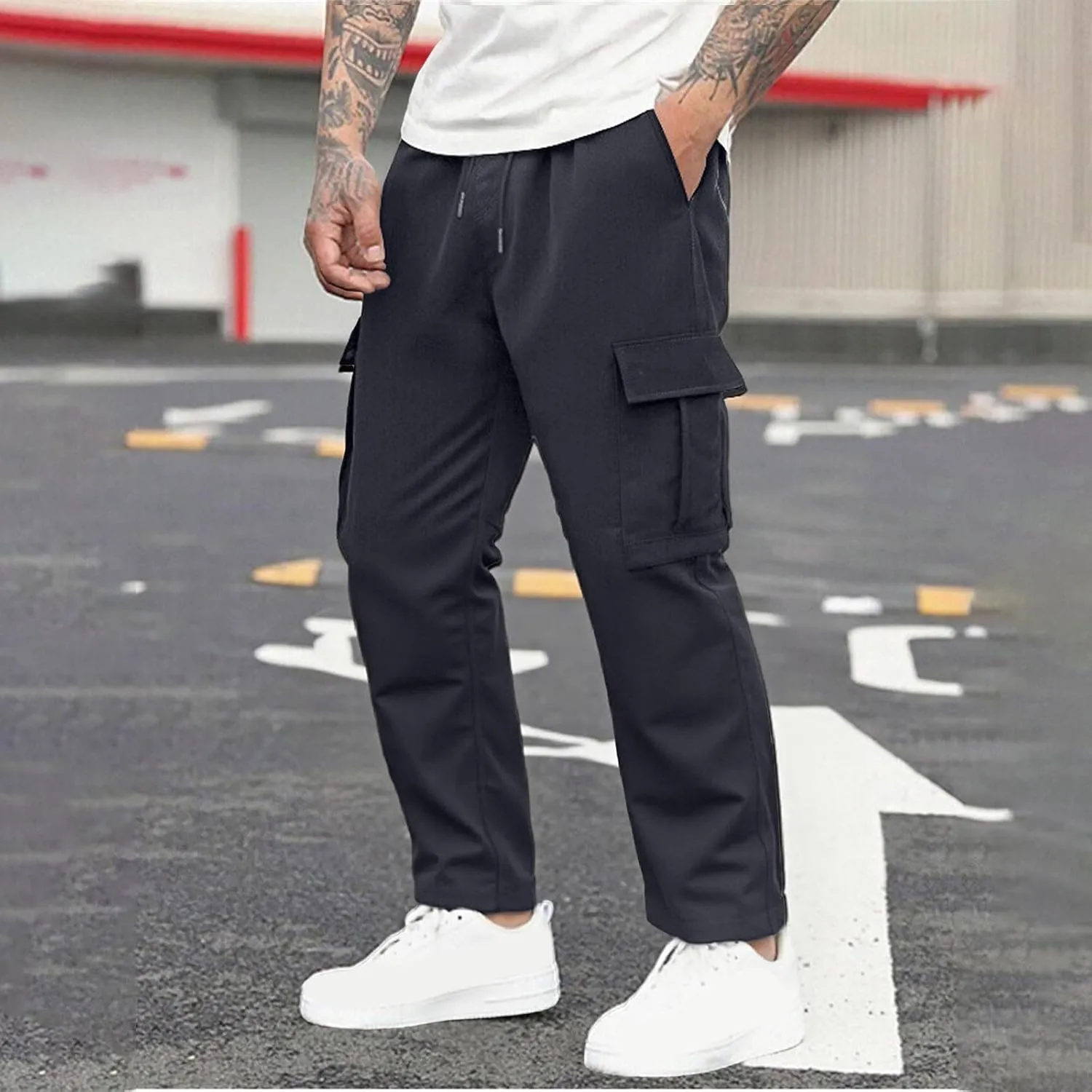 Mens Cargo Joggers Pants Elastic Waist Casual Multi Pocket Lightweight Summer Loose Fit Workout Lounge Travel Pants