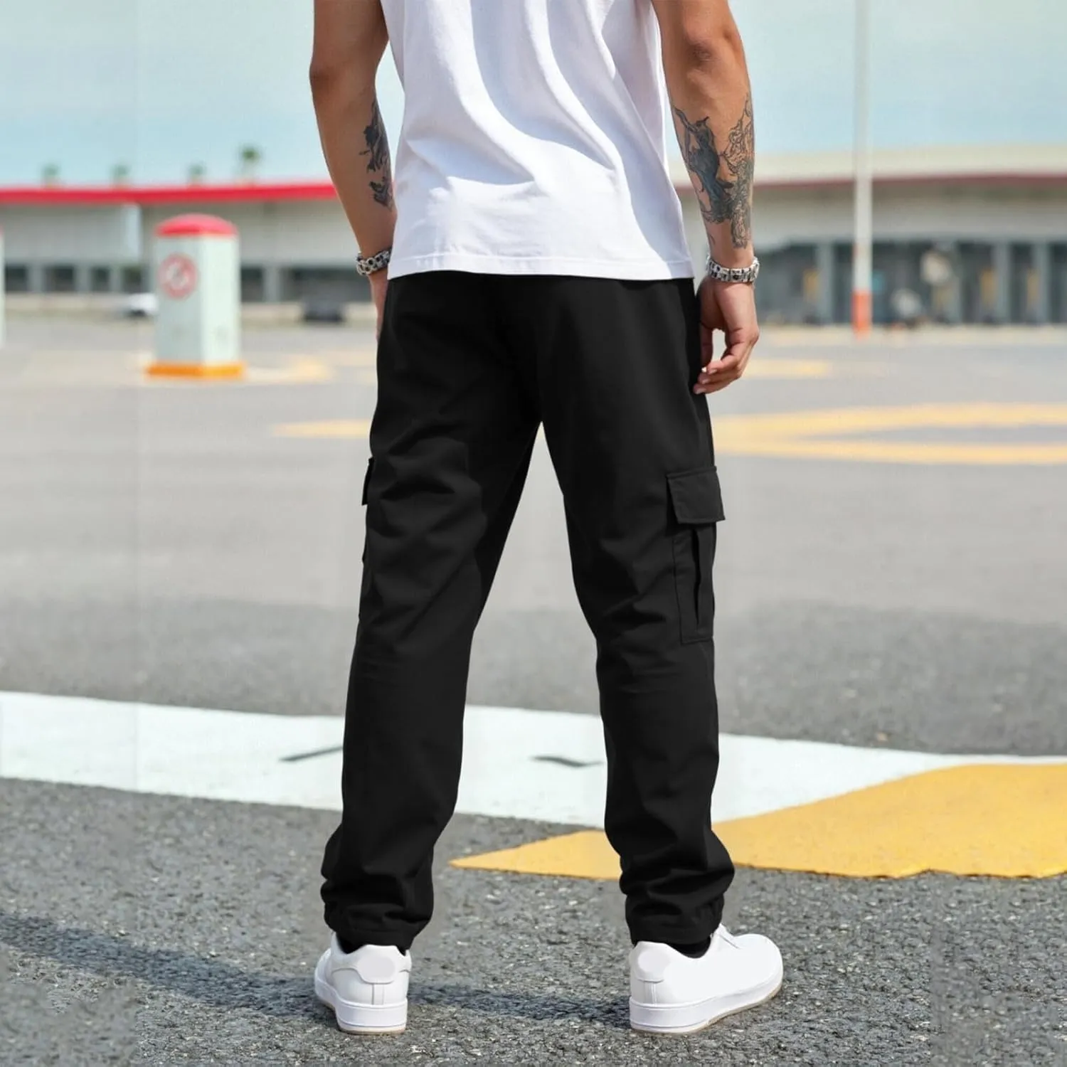 Mens Cargo Joggers Pants Elastic Waist Casual Multi Pocket Lightweight Summer Loose Fit Workout Lounge Travel Pants