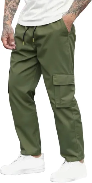 Mens Cargo Joggers Pants Elastic Waist Casual Multi Pocket Lightweight Summer Loose Fit Workout Lounge Travel Pants