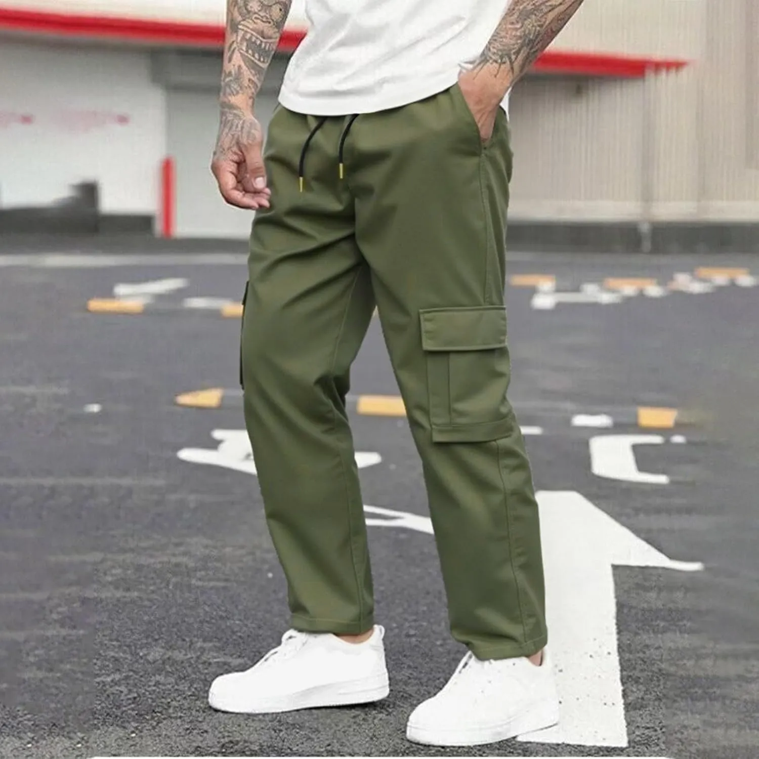 Mens Cargo Joggers Pants Elastic Waist Casual Multi Pocket Lightweight Summer Loose Fit Workout Lounge Travel Pants