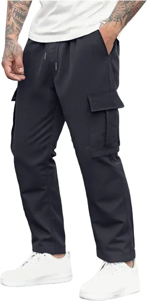 Mens Cargo Joggers Pants Elastic Waist Casual Multi Pocket Lightweight Summer Loose Fit Workout Lounge Travel Pants