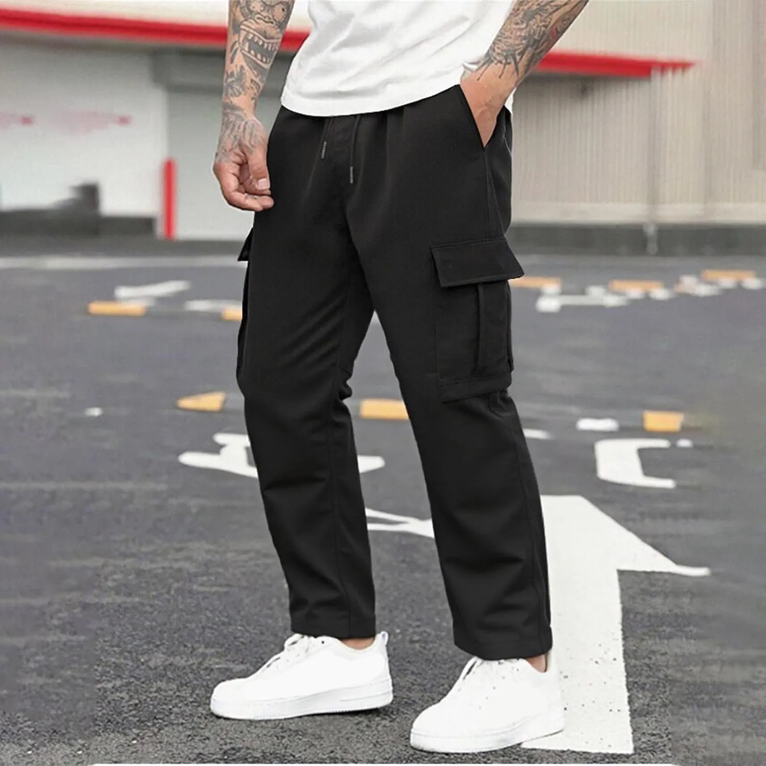 Mens Cargo Joggers Pants Elastic Waist Casual Multi Pocket Lightweight Summer Loose Fit Workout Lounge Travel Pants
