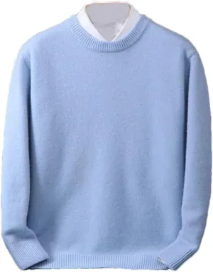 Men's Cashmere Pullover Sweater - Loose-Knit Winter Casual Top for Autumn & Winter Light Blue