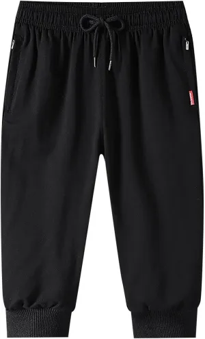 Men's Casual Cropped Pants Loose Fit Elastic Drawstring Waist Lightweight Summer Beach Pant Jogger Pants
