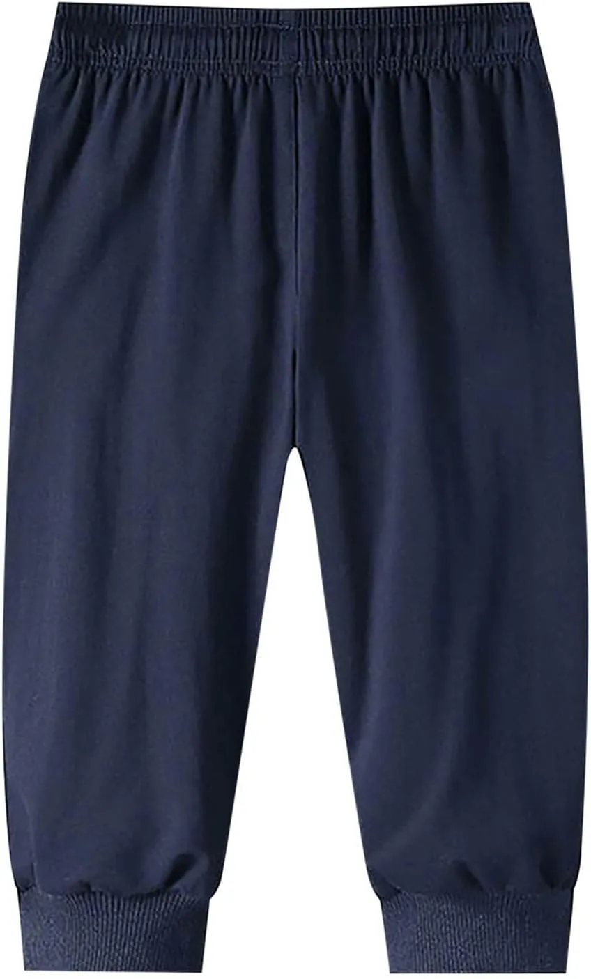 Men's Casual Cropped Pants Loose Fit Elastic Drawstring Waist Lightweight Summer Beach Pant Jogger Pants