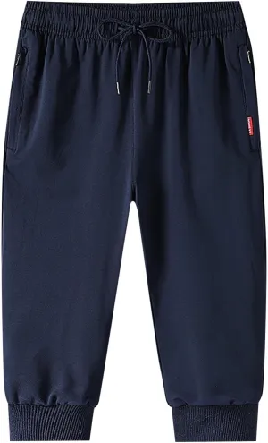 Men's Casual Cropped Pants Loose Fit Elastic Drawstring Waist Lightweight Summer Beach Pant Jogger Pants