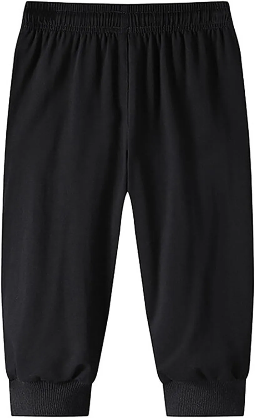 Men's Casual Cropped Pants Loose Fit Elastic Drawstring Waist Lightweight Summer Beach Pant Jogger Pants