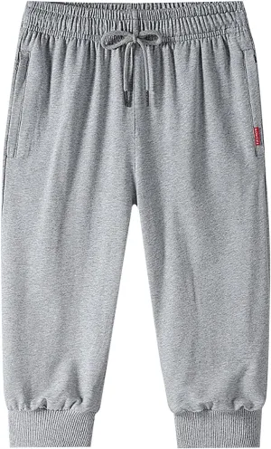 Men's Casual Cropped Pants Loose Fit Elastic Drawstring Waist Lightweight Summer Beach Pant Jogger Pants