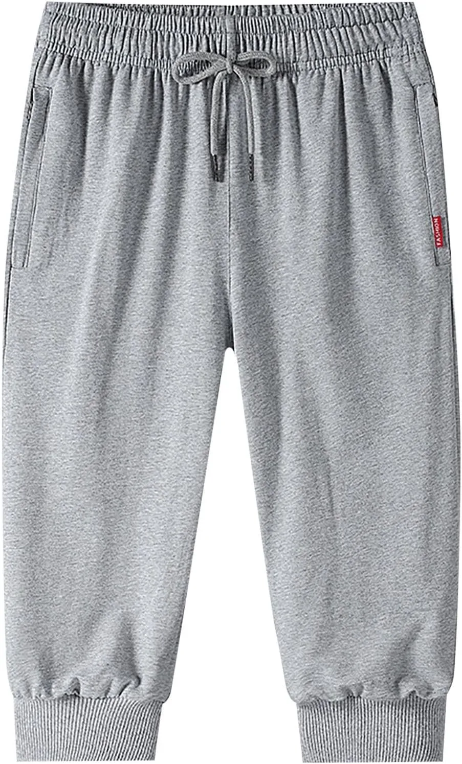 Men's Casual Cropped Pants Loose Fit Elastic Drawstring Waist Lightweight Summer Beach Pant Jogger Pants