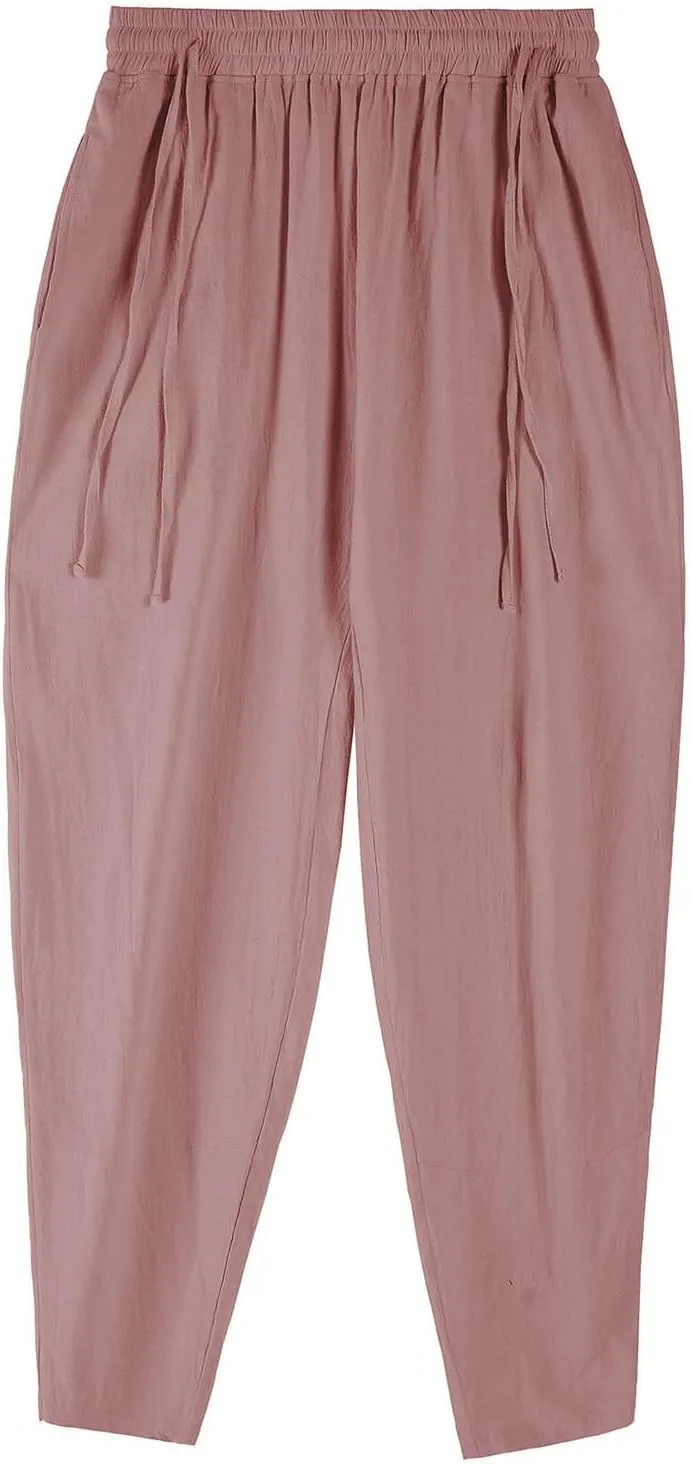 Mens Casual Linen Pants Loose Fit Drawstring Beach Pants with Pockets Lightweight Summer Clothes for Vacation