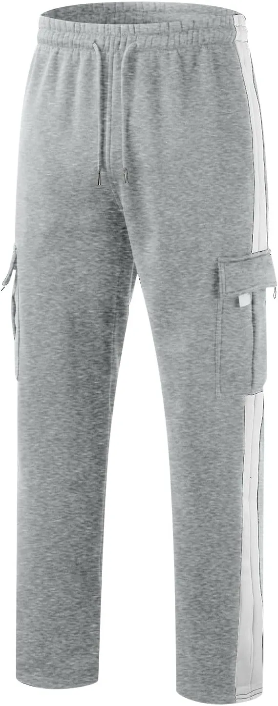 Men's Heavyweight Cargo Cotton Sweatpants Joggers Baggy Elastic Waist Drawstring Trousers with Pockets