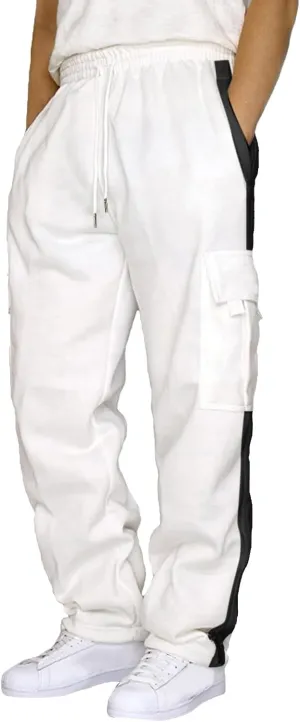 Men's Heavyweight Cargo Cotton Sweatpants Joggers Baggy Elastic Waist Drawstring Trousers with Pockets