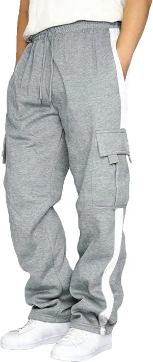 Men's Heavyweight Cargo Cotton Sweatpants Joggers Baggy Elastic Waist Drawstring Trousers with Pockets