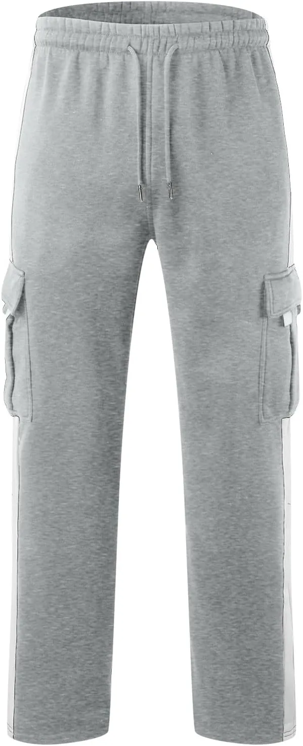 Men's Heavyweight Cargo Cotton Sweatpants Joggers Baggy Elastic Waist Drawstring Trousers with Pockets