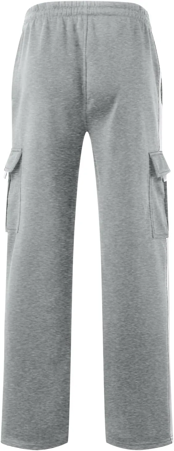 Men's Heavyweight Cargo Cotton Sweatpants Joggers Baggy Elastic Waist Drawstring Trousers with Pockets