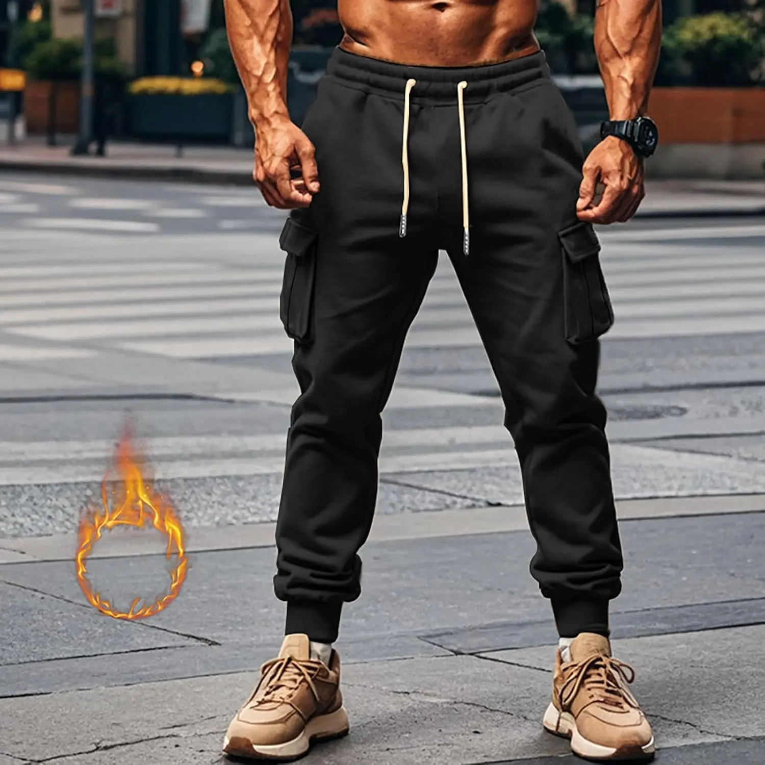 Mens Joggers with Pockets Baggy Drawstring Waist Sweatpants with Pockets Lightweight Workout Lounge Pants